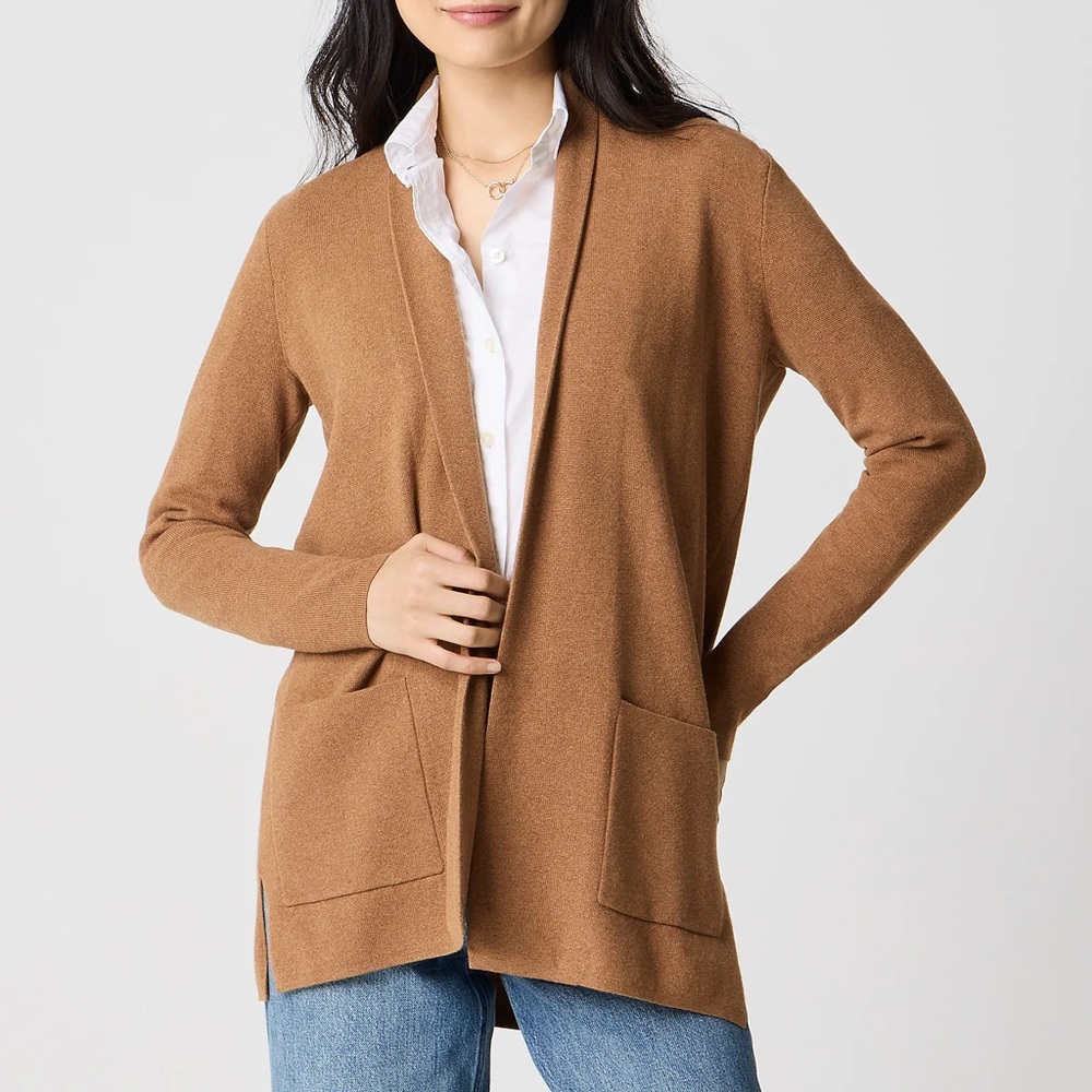 J. Crew Chelsea Sweater Blazer Hybrid Camel Brown Open-Front Cardigan Size XS